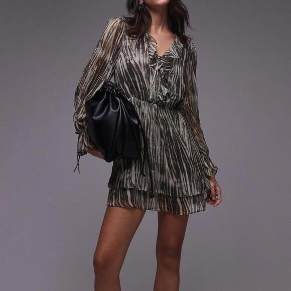 Mango Zebra Print Mini Dress in Green - Picture 2 of 5